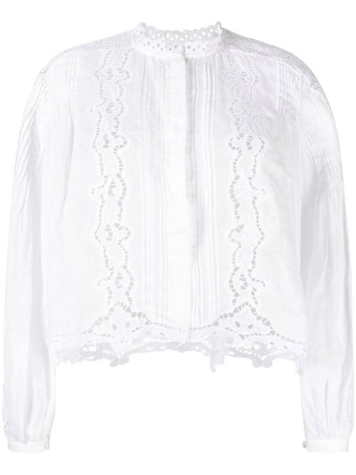 Top con colletto in pizzo sangallo ramiè bianco Isabel Marant | HT0230FAB1J11I20WH